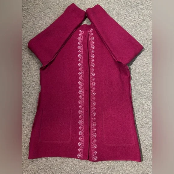 Deep Red -Cardigan Sweater/CAR COAT Size L- GREAT FOR HOLIDAYS-holiday-core - Picture 9 of 12